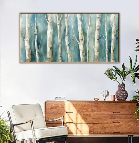 Miniatura 7 de Arte de Pared en Lienzo de Abedul Enmarcado - Imágenes Abstractas de Árboles de Abedul para Pintura Moderna en Lienzo Turquesa, Obra de Arte