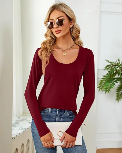 Miniatura 4 de 2 piezas de camisetas para mujer con cuello redondo, camiseta básica casual para mujer