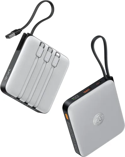 Miniatura 8 de VRURC Cargador portátil con 4 cables incorporados, paquete de batería de 20000mAh Cargador portátil PD 20W de carga rápida, banco de energía