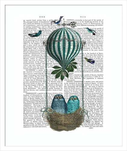 Miniatura 19 de Amanti Art Fab Funky - Póster enmarcado para pared, diseño de nido de globo de búho de 24 x 20 pulgadas, arte de pared de animales, decoración