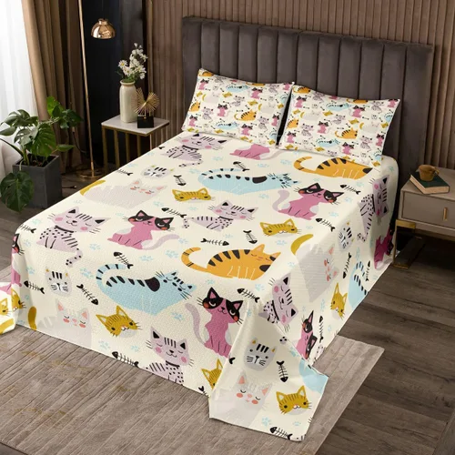Miniatura 7 de Erosebridal Juego de colcha de gato rosa, tamaño individual para niñas, gris y negro, juego de ropa de cama para niños y niños, lindo juego