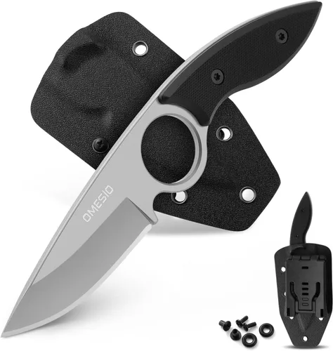 Miniatura 8 de Omesio Cuchillo pequeño de hoja fija, cuchillo táctico de caza y campamento con funda Kydex, acero inoxidable de espiga completa compacto EDC