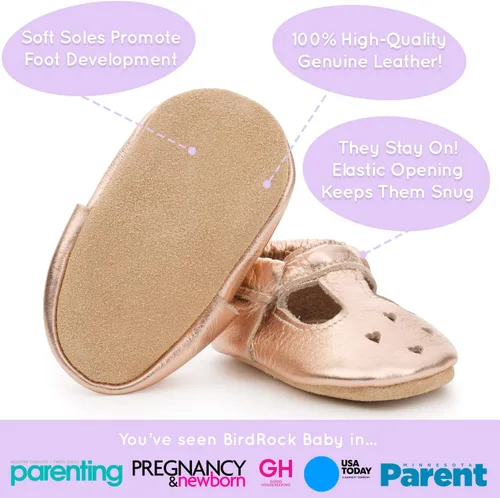 Miniatura 2 de BirdRock Baby Mary Jane - Mocasines para bebé de piel auténtica con suela suave para recién nacidos, bebés, infantes y niños pequeños.