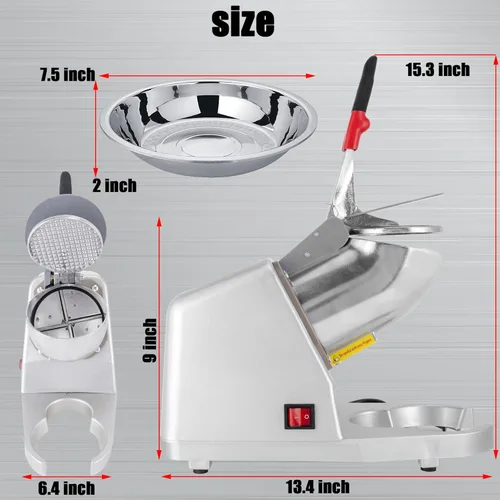 Miniatura 6 de Afeitadora eléctrica de hielo de 4 cuchillas trituradora de hielo de 209 lbs/hr Máquina de afeitar de hielo de acero inoxidable de 300 W