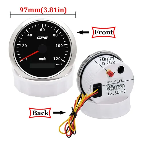Miniatura 5 de KAOLALI Velocímetro GPS de 85 mm 3-3/8" 0-193 km/h para embarcaciones, velocímetro GPS impermeable para marino, odómetro de velocidad marino 120