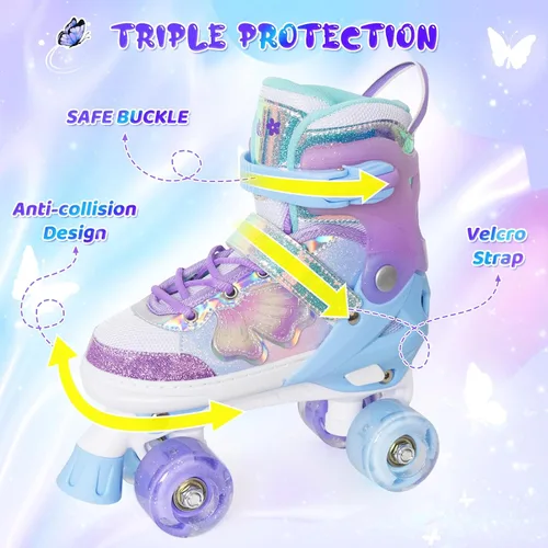 Miniatura 4 de MammyGol Patines de ruedas para niños y niñas, patines ajustables para niños con hermosas mariposas, principiantes de 3 a 16 años de edad, patines