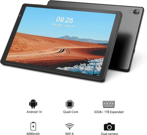 Miniatura 2 de PRITOM Tabletas de 10 pulgadas, TAB10 Android 14 Tablet, Quad-Core, WiFi, 32 GB, 6000mAh, pantalla HD IPS, cámara dual, Bluetooth (gris)