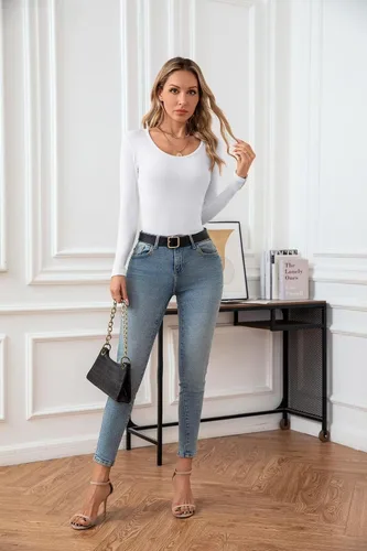 Miniatura 6 de VICHYIE Camisas de verano para mujer, cuello redondo, manga corta, acanaladas, ajustadas, casuales, básicas
