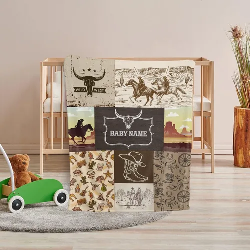 Miniatura 6 de Manta de bebé del Oeste, mantas de bebé personalizadas para niños, manta de vaquero para niños y niñas, manta de felpa personalizada con nombre