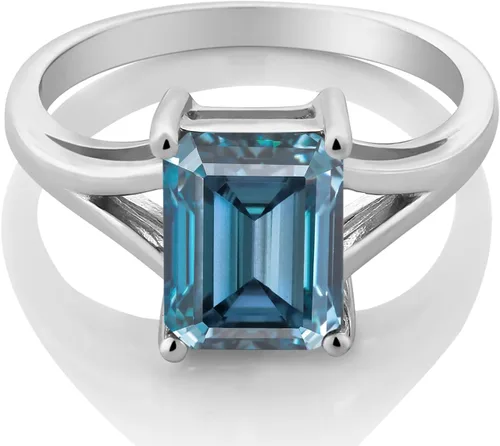Miniatura 64 de Gem Stone King Anillo de compromiso solitario con diseño clásico de vástago dividido para mujer, plata de ley 925, piedra natal de piedra preciosa