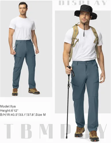 Miniatura 7 de TBMPOY Pantalones de viaje ligeros para hombre, 5 bolsillos con cremallera, elásticos, de secado rápido, pantalones de trabajo tipo cargo