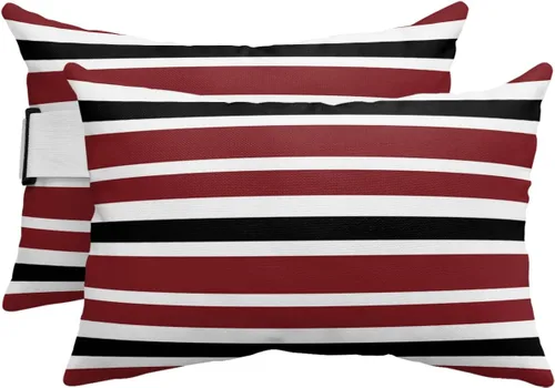 Miniatura 10 de T&H XHome Almohada de exterior para tumbona, diseño geométrico simple de rayas, impermeable, almohada lumbar con correa elástica ajustable