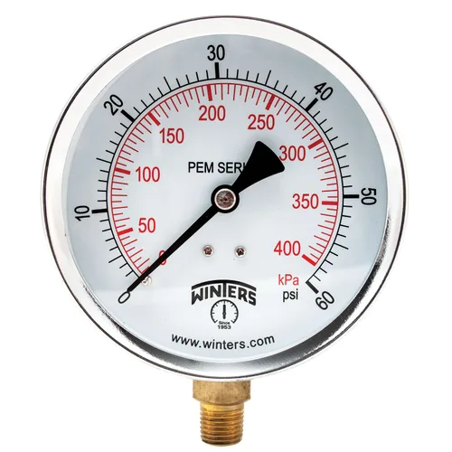 Winters, medidor de presión de utilidad multifuncional económico, de 4 pulgadas de esfera, interiores de latón, caja de acero, escala doble 0-60