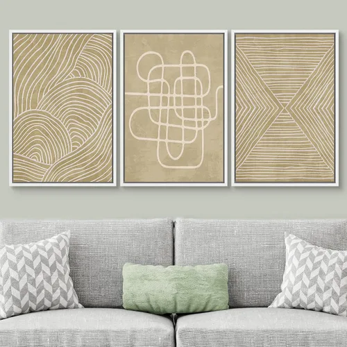 Miniatura 100 de SIGNWIN Lienzo enmarcado para pared, arte con pinceladas de flujo neutro en tonos beige abstractos, ilustraciones, arte moderno, decorativo