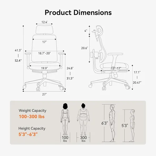 Miniatura 8 de Newtral Silla de oficina ergonómica, silla de escritorio de oficina en casa con reposapiés, respaldo y reposacabezas de seguimiento automático, Gris