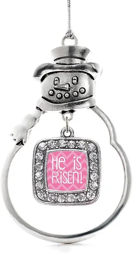 Miniatura 105 de Inspired Silver - Adorno de rodillo de reina - Adorno cuadrado de plata con muñeco de nieve con joyas de circonita cúbica