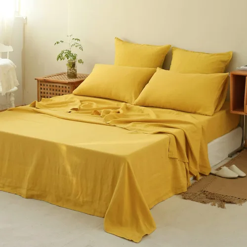 Miniatura 32 de Simple&Opulence - Juego de sábanas de lino 100% lavado, estilo básico, 4 piezas (1 sábana encimera y 1 sábana bajera y 2 fundas de almohada), lino