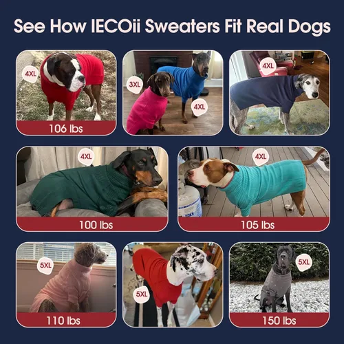 Miniatura 4 de IECOii Suéter extragrande para perro, suéteres térmicos cálidos para perros de raza gigante, ropa de punto, cuello alto de invierno, elástica