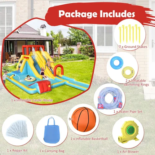 Miniatura 4 de HONEY JOY Tobogán acuático inflable, doble tobogán gigante con parque acuático con escalada, piscina de salpicaduras, toboganes acuáticos inflables
