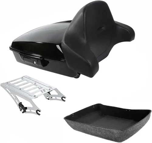 Miniatura 17 de TCMT Caja de maletero de motocicleta cortada de 10.7", respaldo envolvente, soporte de montaje para 2 personas, compatible con Harley 2014-2025 Con