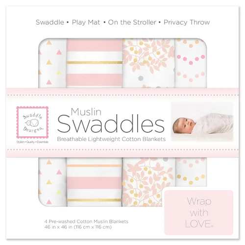 Miniatura 12 de SwaddleDesigns Juego de 4 mantas de muselina de algodón para bebé, niño y niña, mantas neutras para recién nacido, registro de bebé y regalo, 46 x