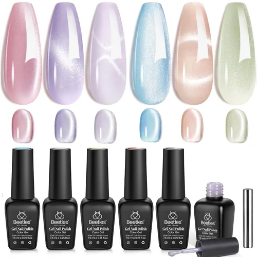 Miniatura 18 de Beetles - Juego de esmaltes de uñas de gel para boda, 6 colores, color nude, rosa, malva, blanco, con brillantina, para remojar con luz UV LED, arte