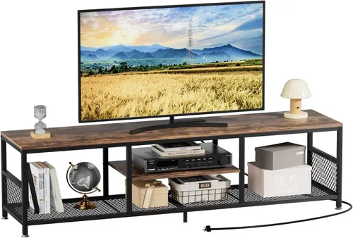 Miniatura 25 de VECELO Soporte de TV con tomas de corriente para televisores de hasta 75 pulgadas, centro de entretenimiento multimedia de 62 pulgadas con estación