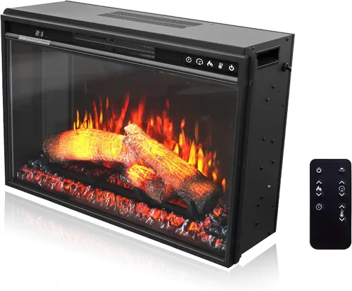 Miniatura 2 de Insertos de chimenea eléctrica de 26 pulgadas, 1500W empotrado en pared con control remoto, temporizador, 6 niveles de brillo y 5 velocidades
