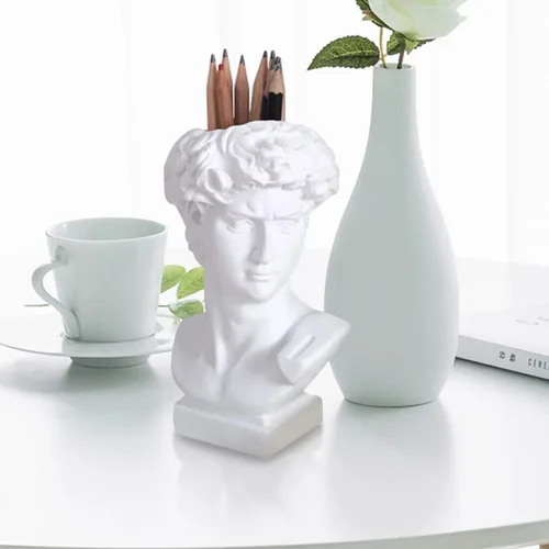 STOBOK Soporte creativo para bolígrafo de resina con mini contenedor para plantas, divertido organizador de escritorio de estatua para oficina y
