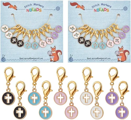 Miniatura 25 de NBEADS 20 piezas marcadores redondos de punto con anillo de animales, marcadores de punto de ganchillo esmaltados de aleación, cierre de acero