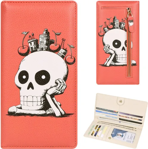 Miniatura 21 de Billetera para mujer, billetera RFID extradelgada, bolso plegable de cuero, con 11 ranuras para tarjetas y ventana de identificación, lindo monedero