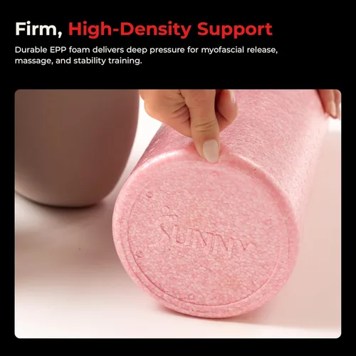 Miniatura 4 de Sunny Health & Fitness Rodillo de espuma de alta densidad de 12" a 36", para estiramiento y recuperación muscular - Negro, azul, rosa Rosado
