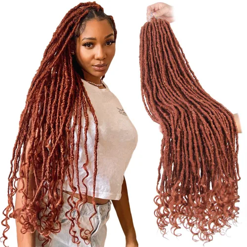 Miniatura 11 de Niseyo Wild Locs - Rastas sintéticas desgastadas de 14 pulgadas con extremos rizados, 8 paquetes de cabello largo y suave con bucles preformados