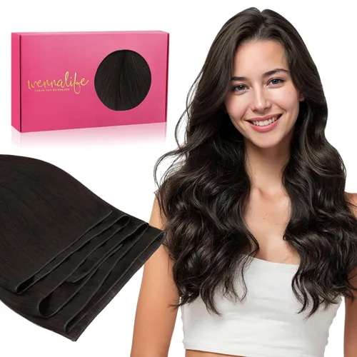 Miniatura 36 de WENNALIFE Extensiones de cabello humano real, 20 pulgadas, 3.53 onzas, color marrón chocolate, trama, cabello Remy atado a mano, extensiones