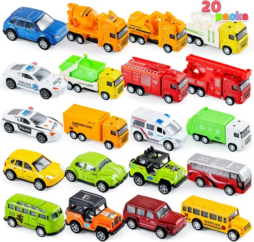 Miniatura 8 de JOYIN 20 piezas de coches de juguete de metal fundido, juguetes de coche a granel, juego de vehículos para niños pequeños, recuerdos de fiesta
