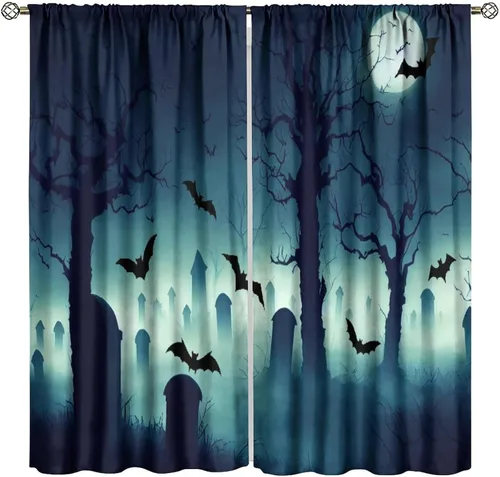 Miniatura 9 de Cortinas de bosque espeluznante, arañas góticas de bosque con niebla, árboles muertos, telarañas de telarañas de Halloween, estilo de fiesta