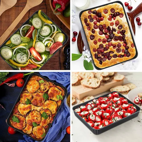 Miniatura 7 de E-far Bandeja para hornear con tapa, 9.4 x 7.3 x 2 pulgadas, antiadherente, rectangular, de acero inoxidable, para horno tostador, utensilios