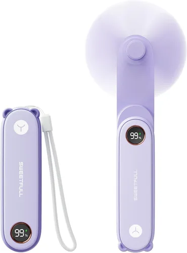 Miniatura 8 de SWEETFULL Mini Ventilador Portátil de Mano con Pantalla LED, 3 en 1 Personal Plegable Recargable por USB, Ventilador de Mano y Linterna para Viajes