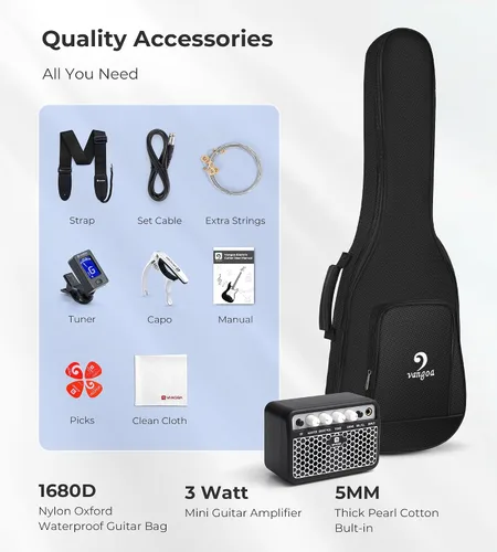 Miniatura 7 de Guitarra eléctrica para niños Vangoa de 30 pulgadas, kit para principiantes para jóvenes músicos con amplificador, bolsa, correa, cuerdas Azul