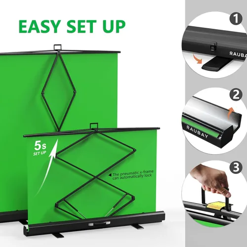 Miniatura 4 de 【Fácil configuración】 RAUBAY - Fondo de pantalla verde plegable de 59.8 x 82.7 pulgadas, portátil, retráctil, panel de croma key, fondo para fotos
