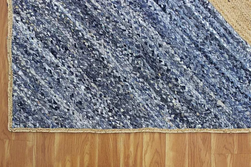 Miniatura 8 de Collection - Alfombra rectangular de 2 x 3 pies, alfombra trenzada azul de algodón y yute, alfombra geométrica kilim para interiores y exteriores