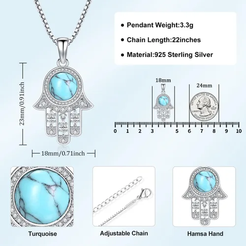 Miniatura 74 de Aniu Joyería de plata de ley 925 Hamsa de Fátima para mujer con circonita cúbica, viene con caja de regalo negra