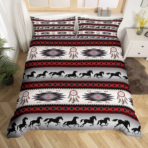 Miniatura 45 de Juego de funda de edredón con diseño de caballos, atrapasueños para niños, adolescentes, hombres, funda de edredón con estampado de caballos