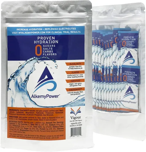 AlkemyPower™ Polvo de electrolitos de hidratación, sin azúcares, sales, carbohidratos, sabores o calorías, 100% natural, práctico paquete de 30