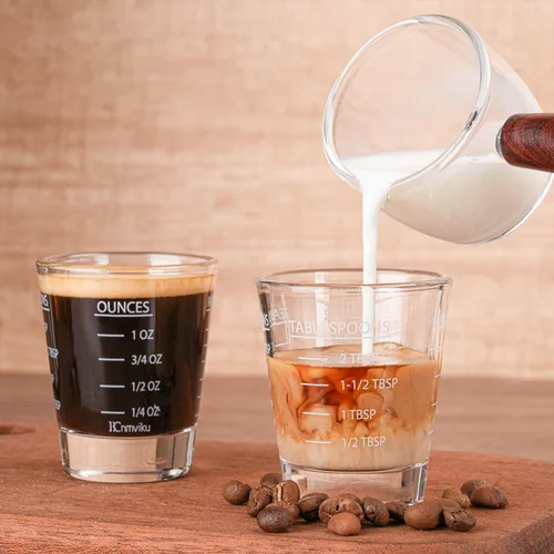 Miniatura 5 de BCnmviku -Vasos corto, taza medidora, taza de espresso, Líquido, vidrio pesado, vaso de vino 2 juegos de 26, para medición gradual 1 onza, 6 Blanco