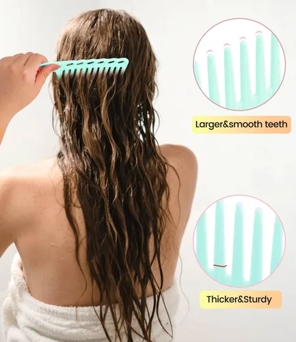 Miniatura 2 de Juego de 6 peines profesionales para el cabello para mujeres y hombres, cola de rata, peines de dientes anchos y finos para cabello rizado, Verde