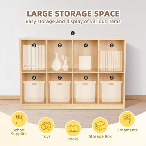 Miniatura 3 de OOOK - Gabinete de almacenamiento de madera con 8 compartimentos en forma de mochila - Organizador de juguetes para niños - Estantería para aula