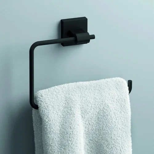 Miniatura 2 de Franklin Brass Maxted Portatollas de Mano (Paquete de 1) Negro Mate Estantes para Toallas para Pared de Baño Soporte de Anillo Cuadrado para Toallas