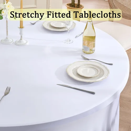 Miniatura 2 de Paquete de 6 manteles redondos de elastano azul bebé para mesa de 60 pulgadas, manteles elásticos de 120 pulgadas ajustables de 5 pies, manteles