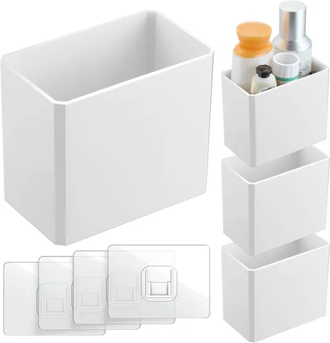 Miniatura 10 de Suclain Organizador de pared de 2 piezas, sin perforación, adhesivo flotante, organizador de contenedores de almacenamiento colgantes para Rosa